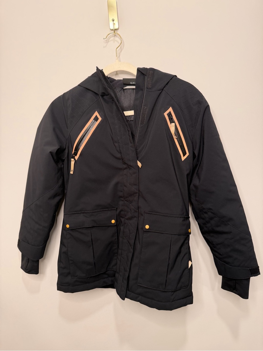 Spyder Black Gold Insulated Hooded Ski Jacket Kids Size 12